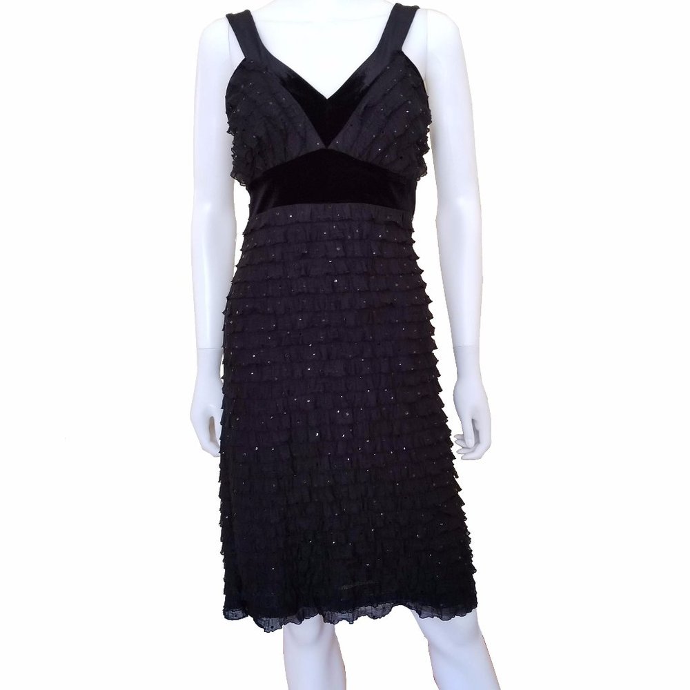 JTB BLACK RUFFLE SEQUINS COCKTAIL DRESS
